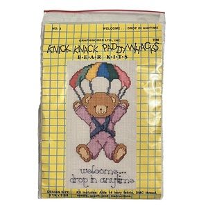 NEW Graphworks Ltd Vintage Cross Stitch Kit Drop In Teddy Bear Parachute